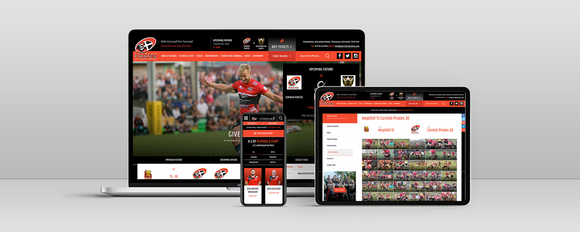 Cornish Pirates Wordpress Website Design on 3 Devices