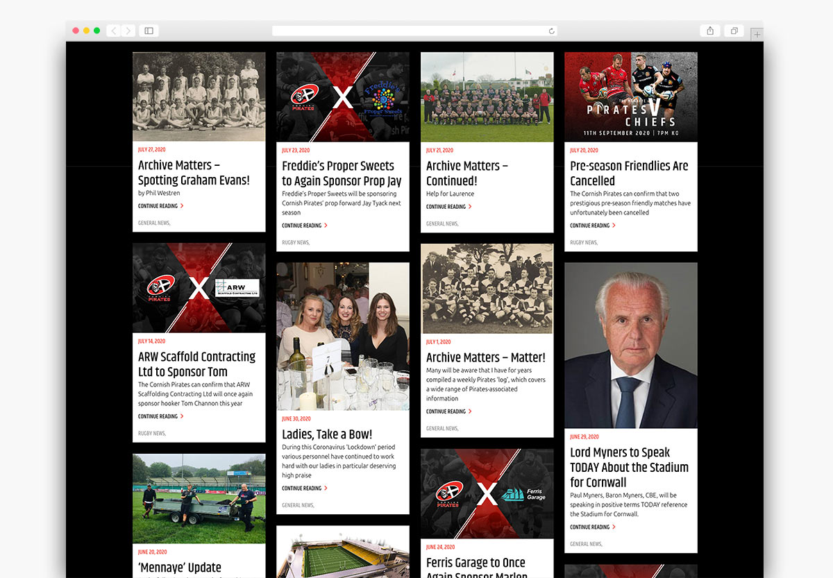 Cornish Pirates Wordpress Website Design News Page