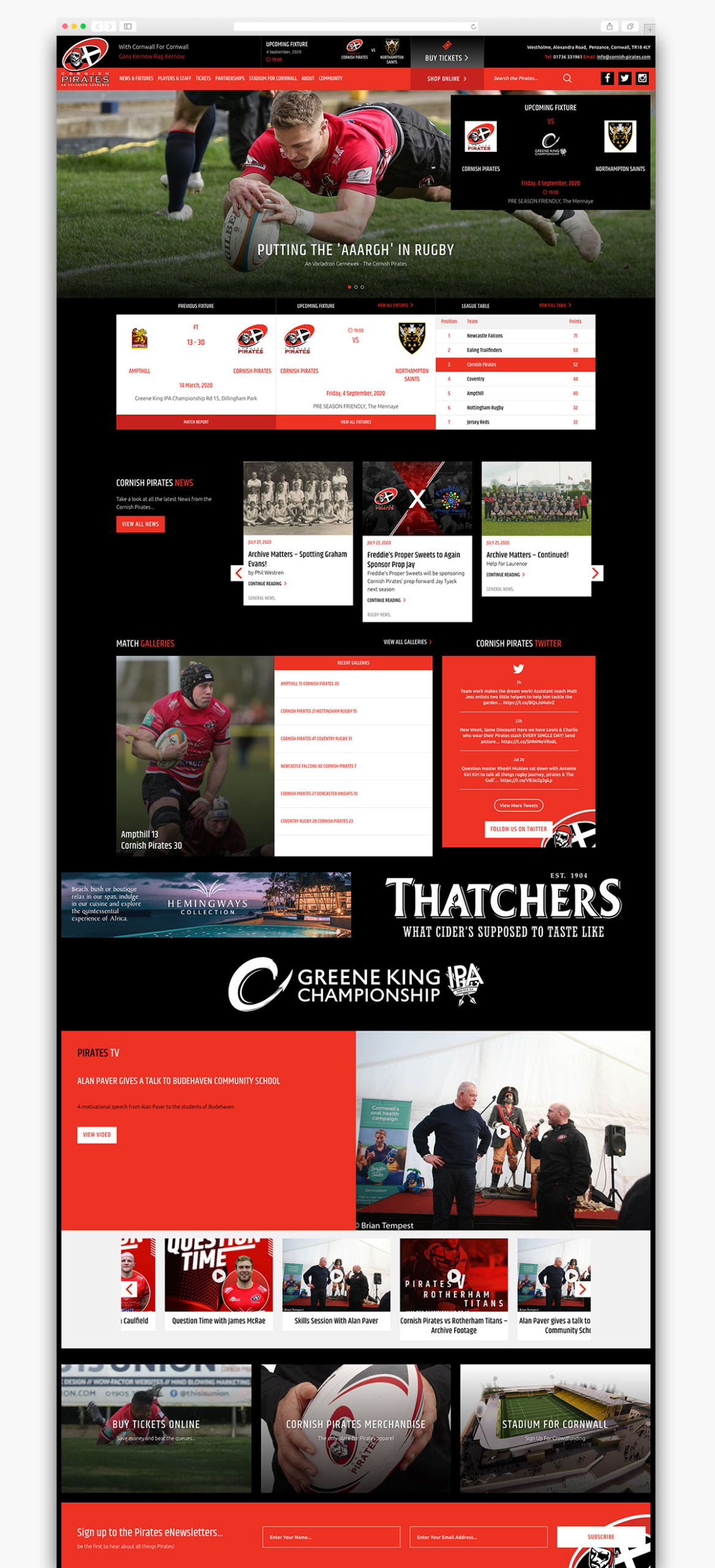 Cornish Pirates Wordpress Website Design Homepage