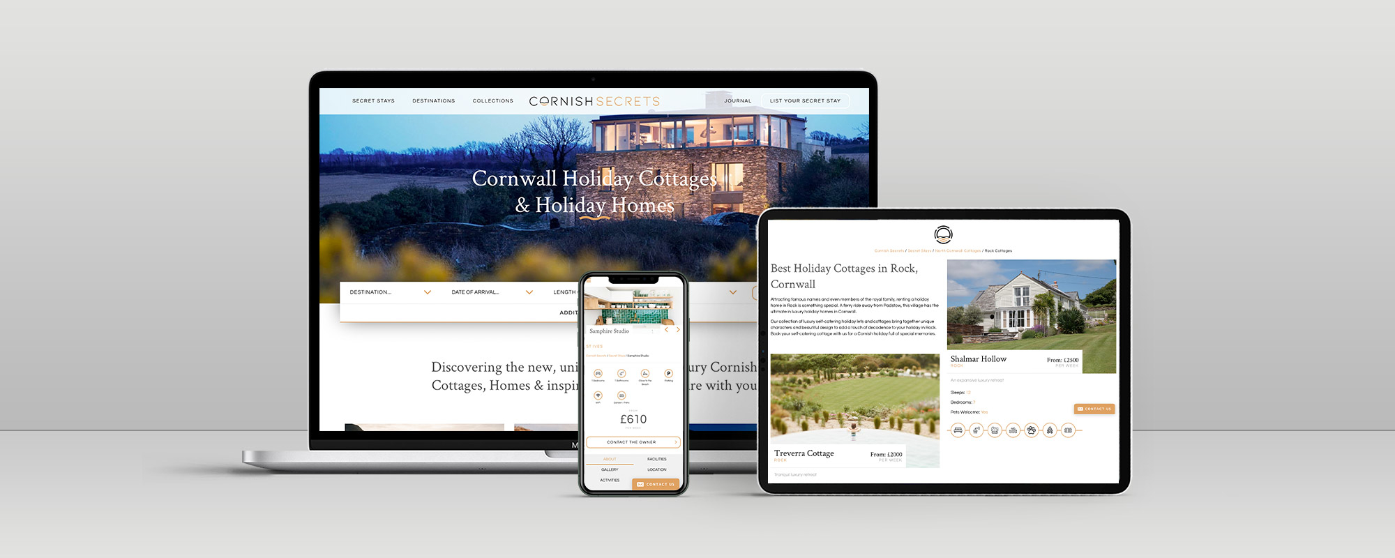 Cornish Secrets Wordpress Website Design on 3 Devices