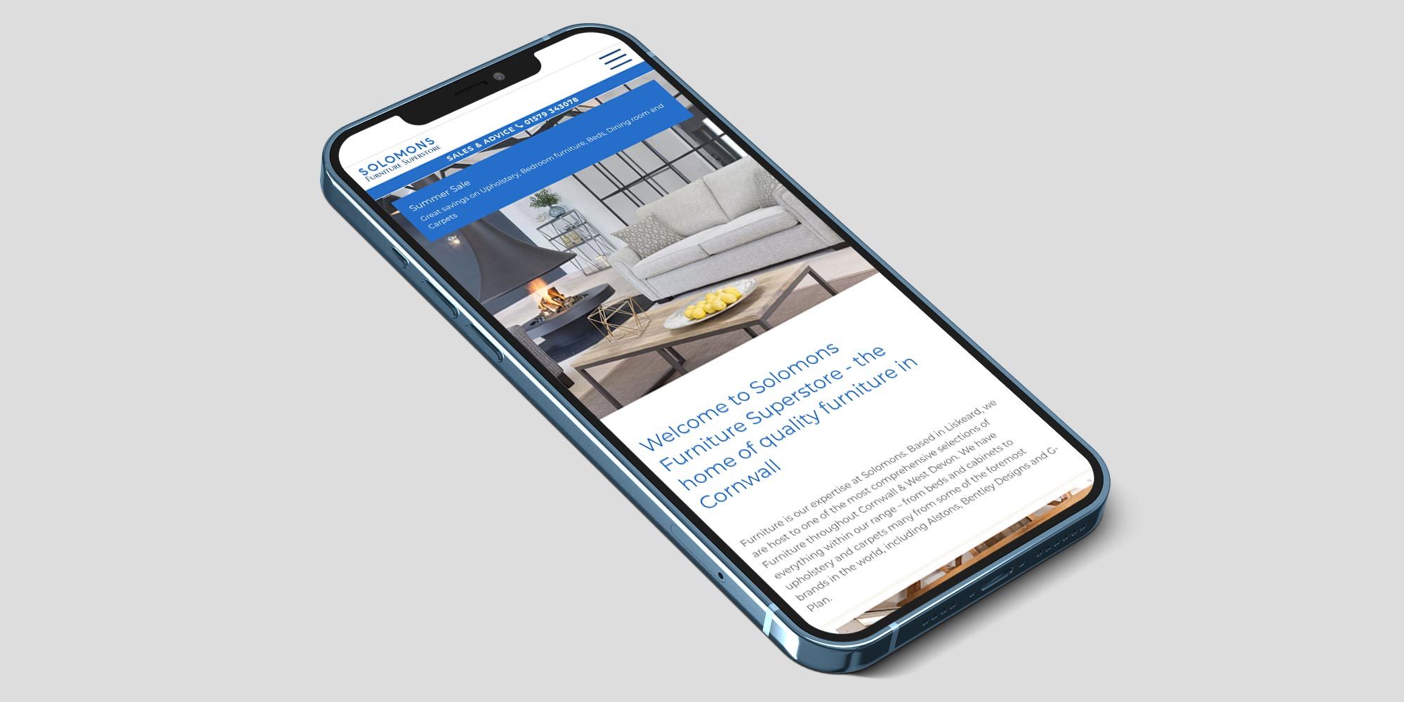 Solomons Furniture Website Design Cornwall on Mobile Device