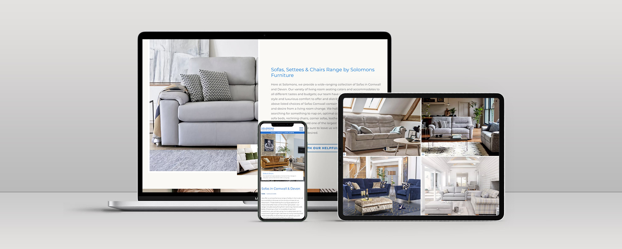 Solomons Furniture Website Design Cornwall on 3 devices