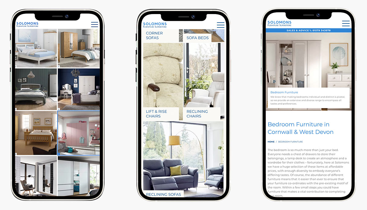 Solomons Furniture Website Design Cornwall on Mobile devices