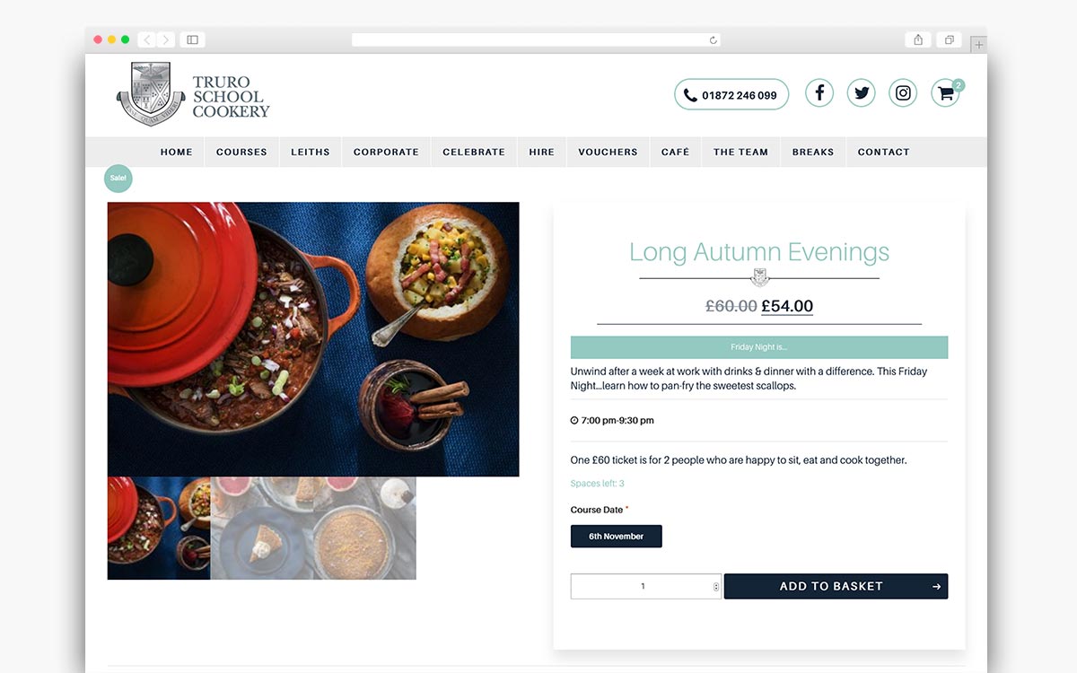 Truro School Cookery Wordpress Website Page Design