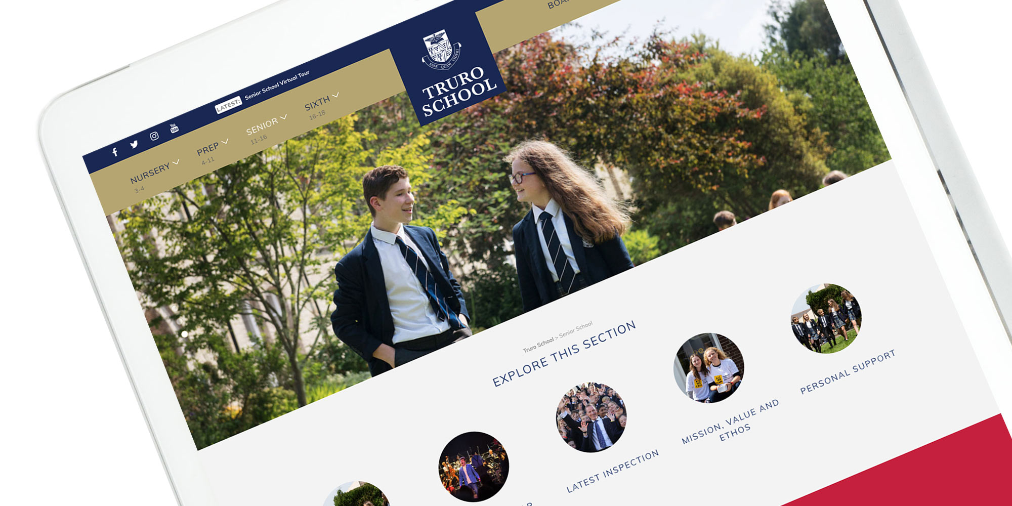 Truro School Wordpress Website on Tablet Device
