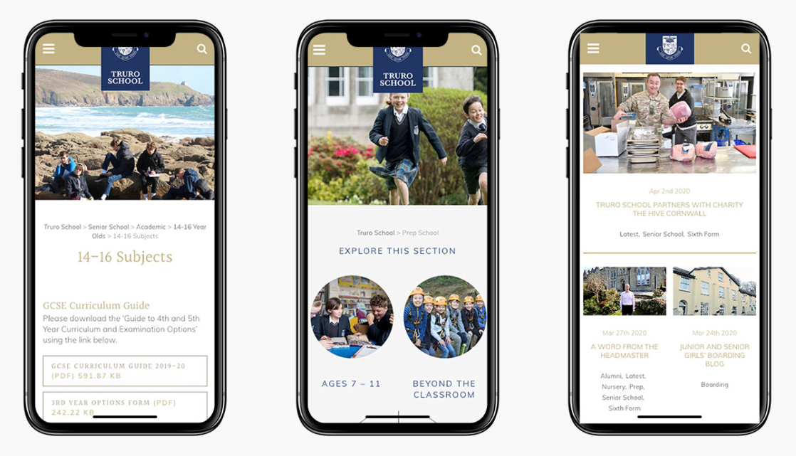Truro School Wordpress Website on Mobile Devices