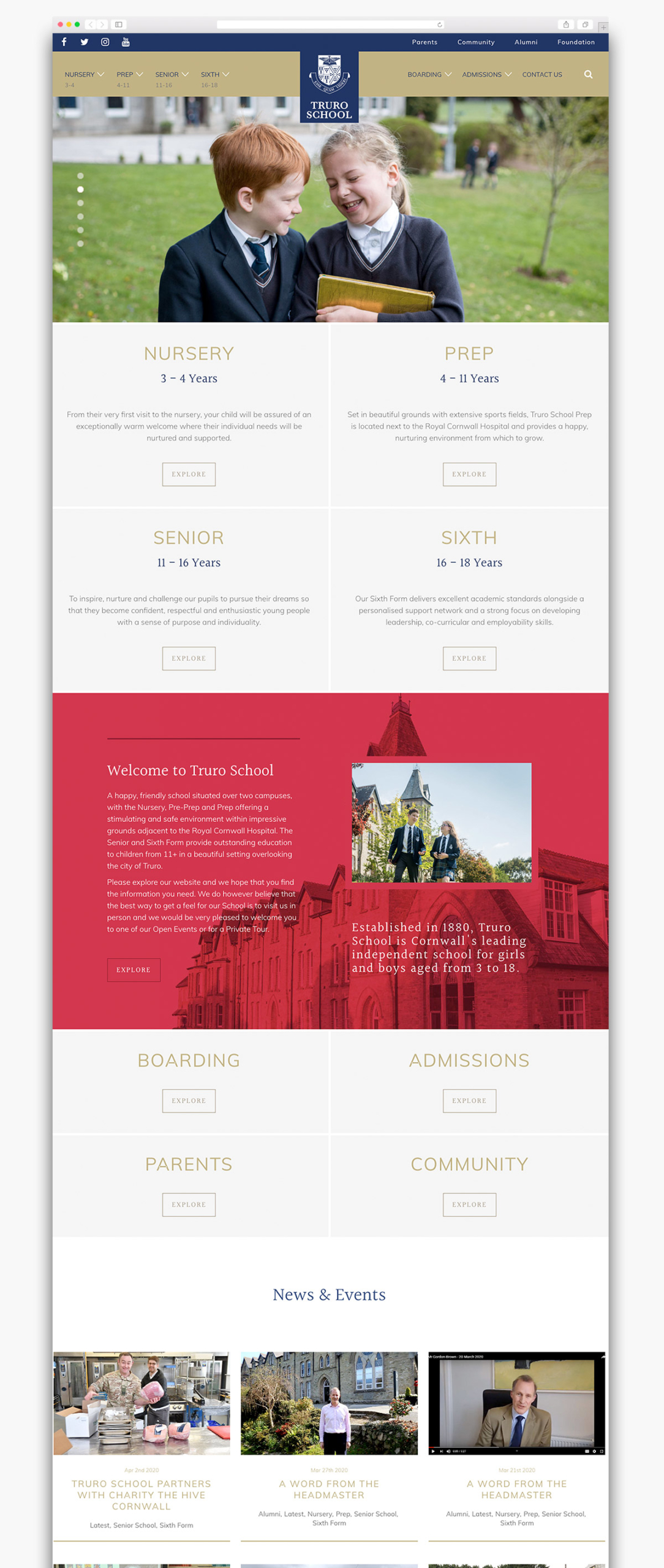 Truro School Wordpress Website Homepage