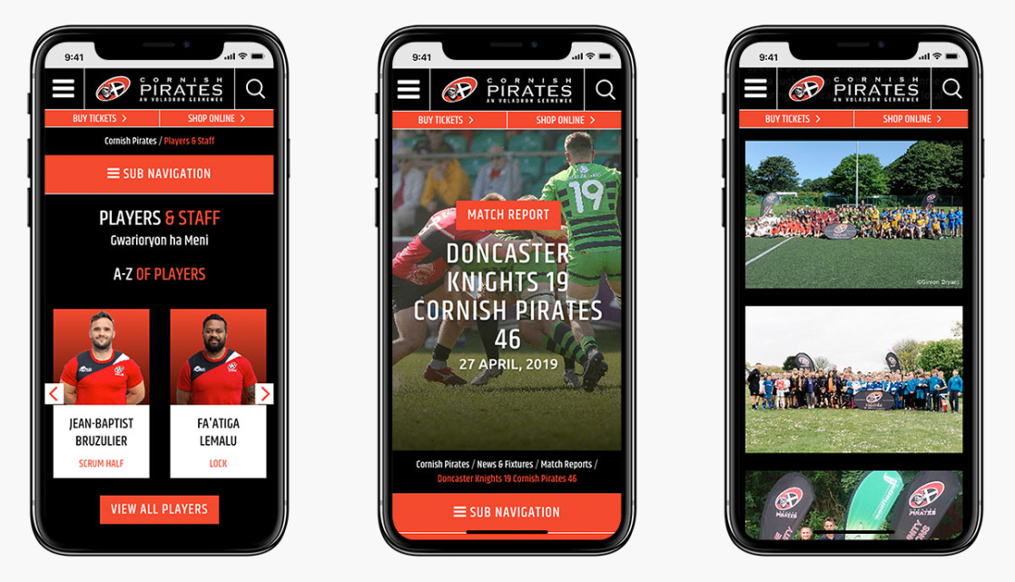 Cornish Pirates Wordpress Website Design on Mobile Devices