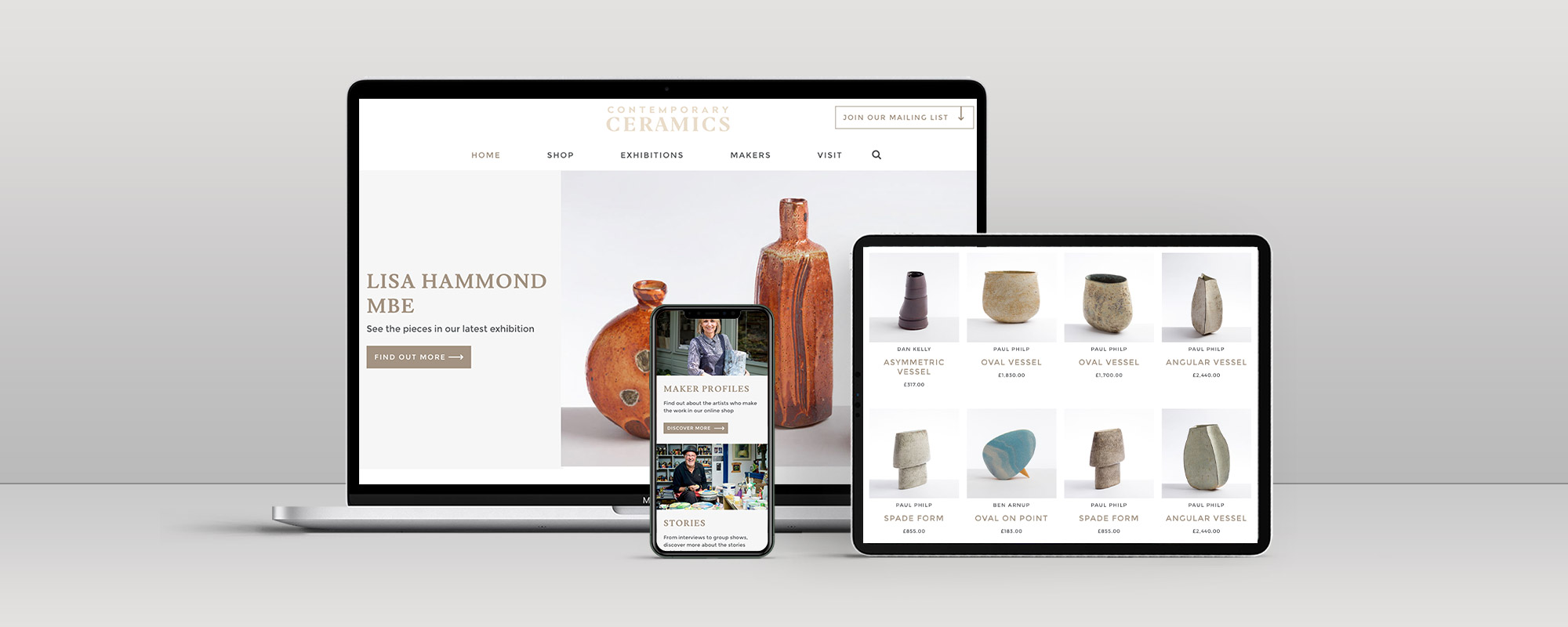 Contemporary Ceramics Ecommerce Website Design on 3 Devices
