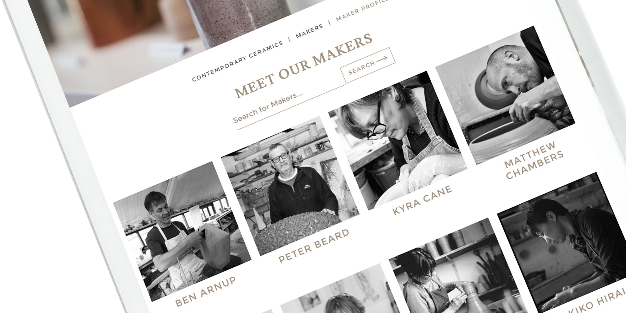 Contemporary Ceramics Ecommerce Website Design on Tablet