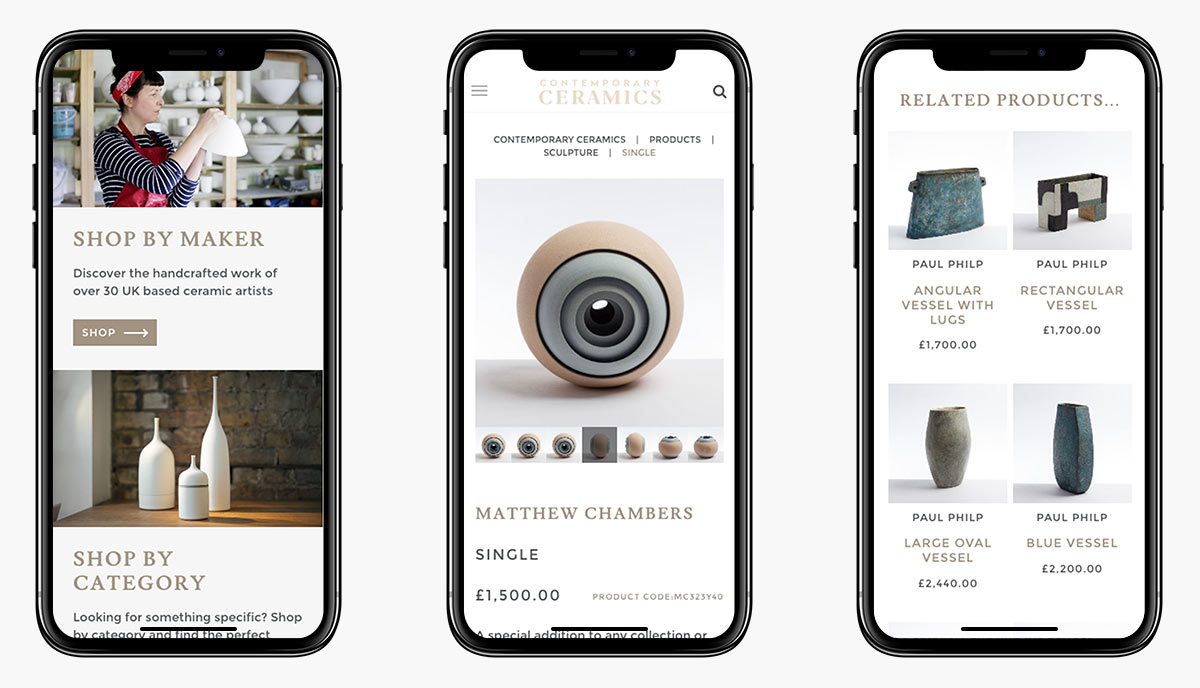 Contemporary Ceramics Ecommerce Website Design on Mobile Devices