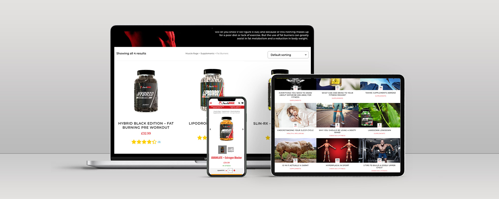View of Muscle Rage Website Design on 3 Devices