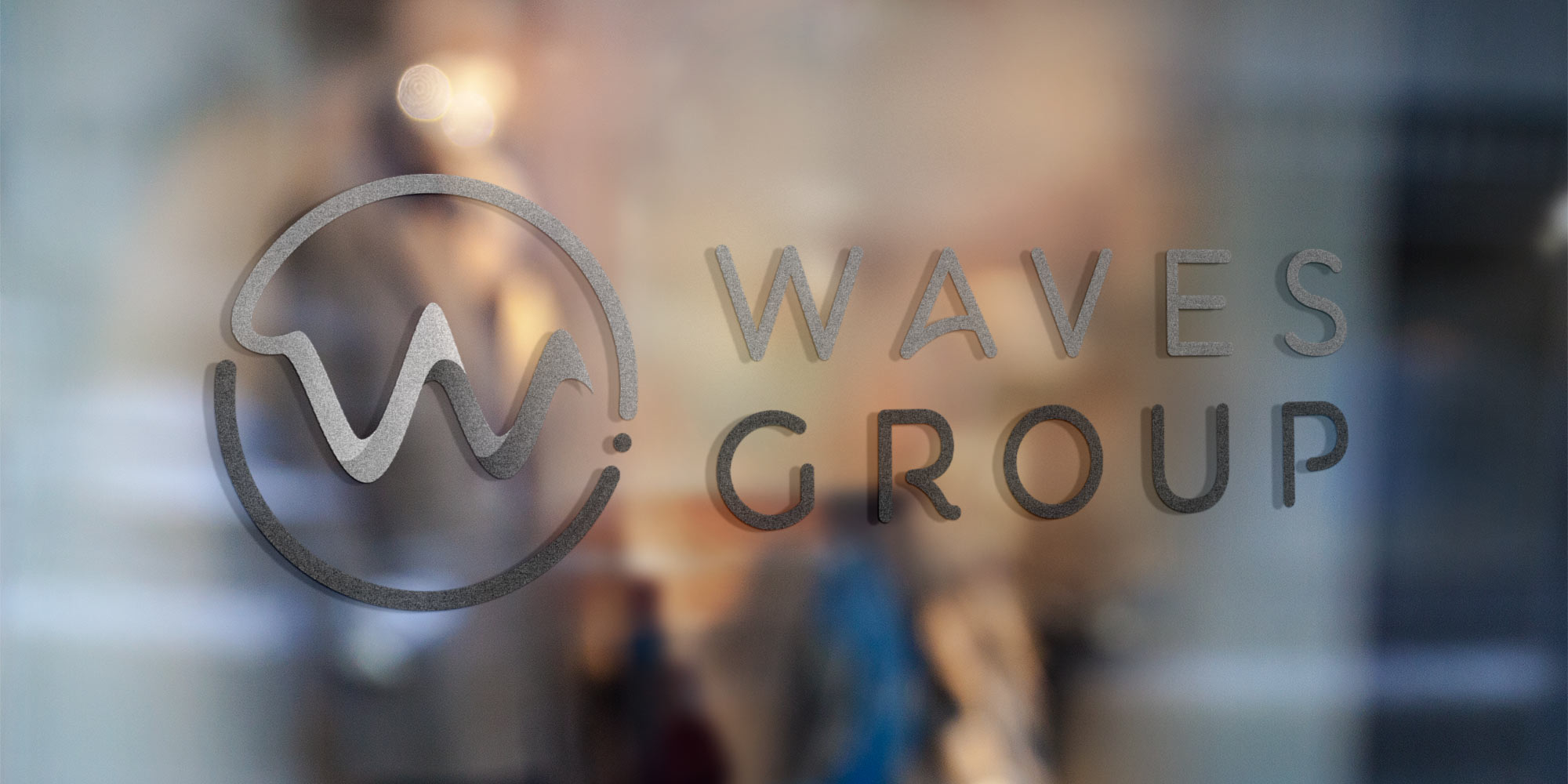 Waves Group Logo Design on Glass