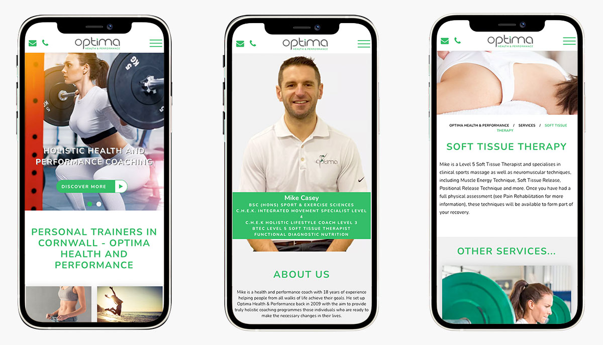 Optima Website Design in Cornwall on 3 mobiles