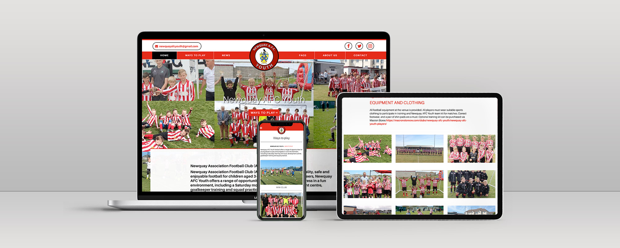Newquay AFC Youth Web Design Cornwall on 3 devices