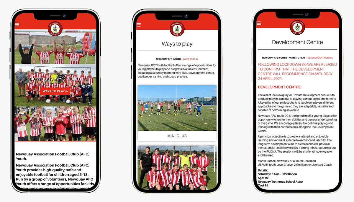 Newquay AFC Youth Website Design Cornwall on Mobiles