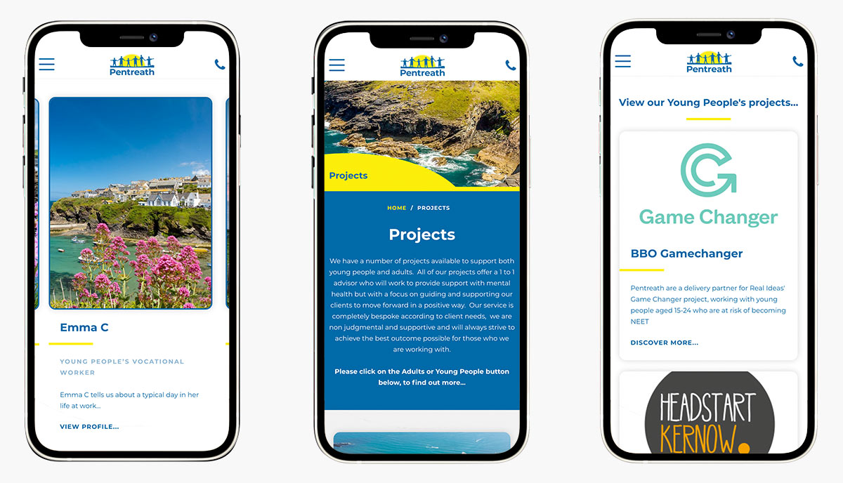 Pentreath Wordpress Website Design on 3 mobile devices