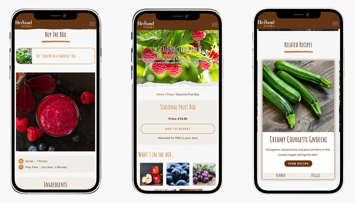 Herland Roots Woocommerce Design Cornwall on Mobiles