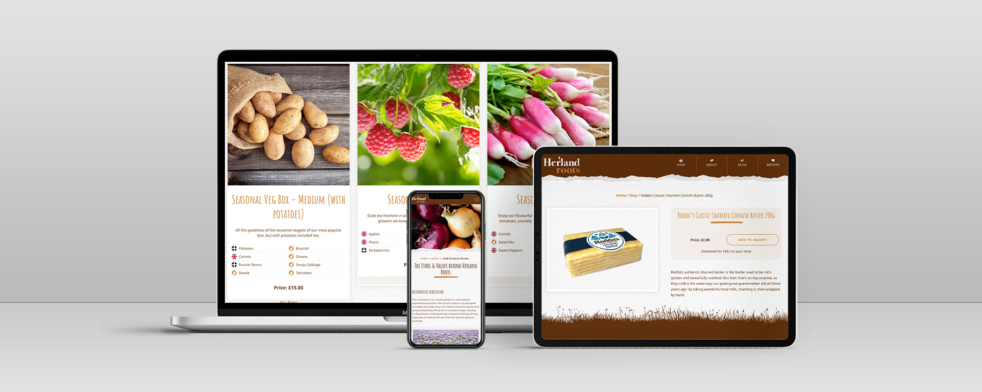 Herland Roots Web Design Cornwall on 3 devices