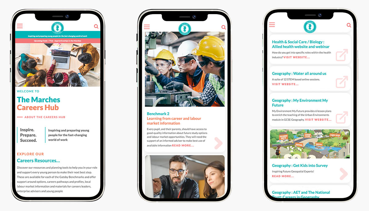 Marches Careers Hub Website Design on 3 devices