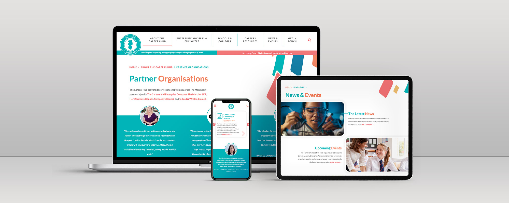 Marches Careers Hub Website Design Cornwall on 3 devices